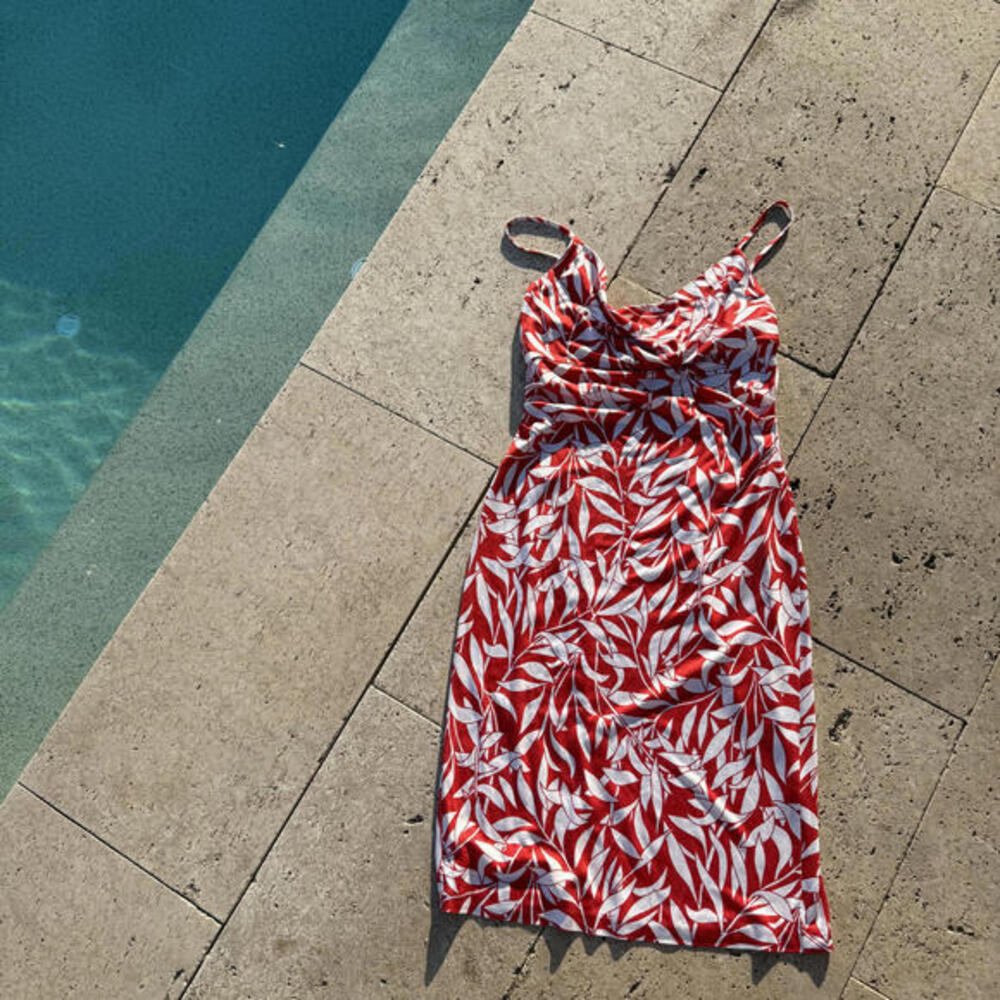 Vintage Diane von Furstenberg Vintage Red and White Silk Midi Dress